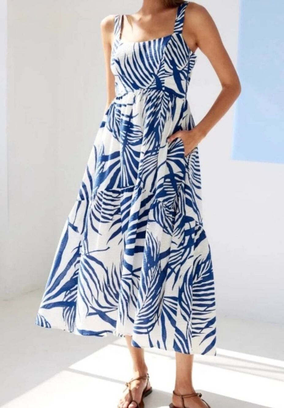 AYR Sleeveless Crinkle Cotton Tiered Magic Moment Dress Beach Palapa Medium Luxe